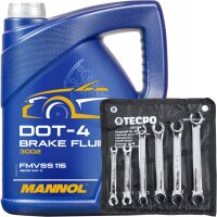 MANNOL Bremsflüssigkeit Brake Fluid DOT-4, 5L + TECPO Doppel-Ringschlüssel-Satz