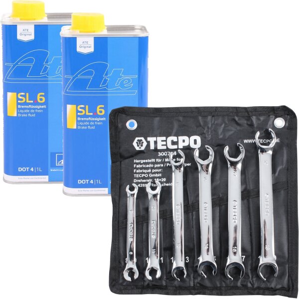 2x 1L ATE Bremsflüssigkeit SL6 + TECPO Doppel-Ringschlüssel-Satz