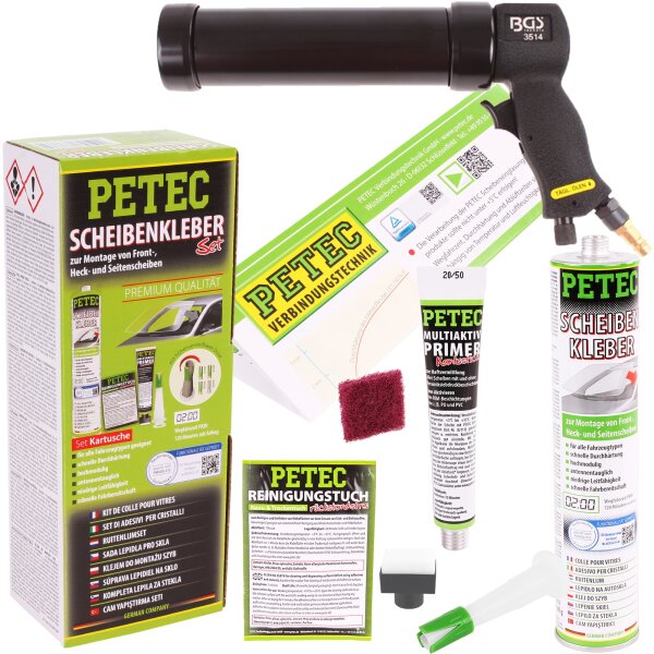 PETEC Scheibenkleber-Set 310 ml Kartusche + BGS Druckluft-Kartuschenpresse
