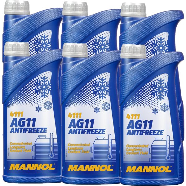6x MANNOL Antifreeze AG11 (- 40°C) Blau, 1L