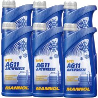 6x MANNOL Antifreeze AG11 (- 40°C) Blau, 1L