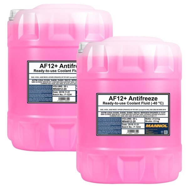 2x MANNOL Longlife Kühlerfrostschutz AF12+, 20L