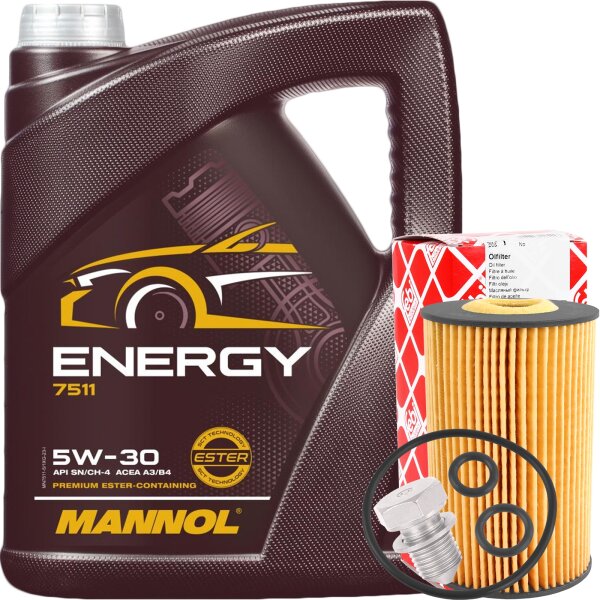 FEBI BILSTEIN Ölfilter + Schraube + MANNOL Energy 5W-30, 5 Liter