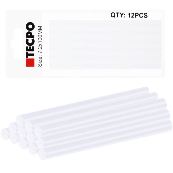 TECPO Heißklebe-Patronen | transparent | Ø 7,2 mm x 100 mm | 12-teilig