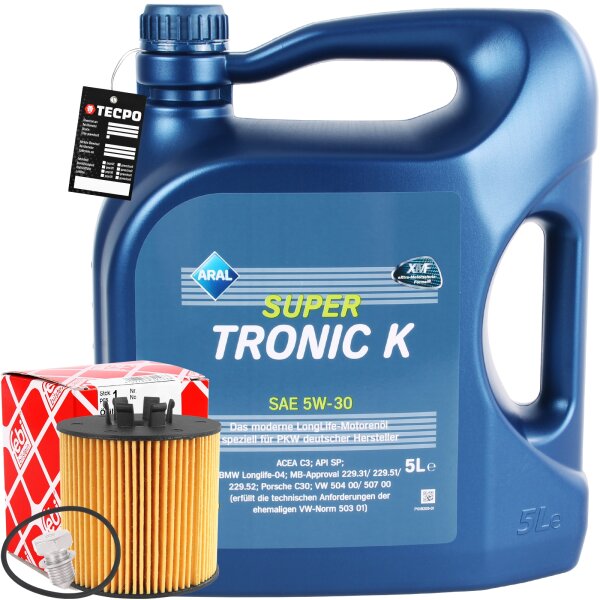 FEBI ÖLFILTER + ARAL Super Tronic K Motoröl 5W-30, VW 504.00 507.00, 5L