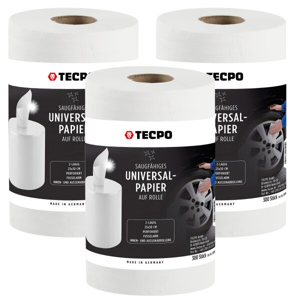 3x TECPO Putzrolle 2-lagig, 23x30 cm, WEIß-300