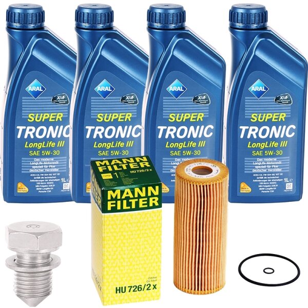 Mann Ölfilter, Schraube + 4 Liter ARAL Super Tronic K Motoröl 5W-30, VW 504.00 507.00