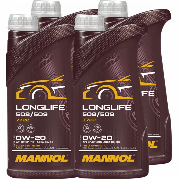 4x MANNOL Longlife 508/509 0W-20, 1L