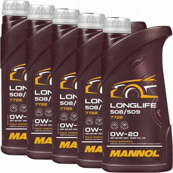 5x MANNOL Longlife 508/509 0W-20, 1L