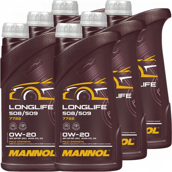 6x MANNOL Longlife 508/509 0W-20, 1L