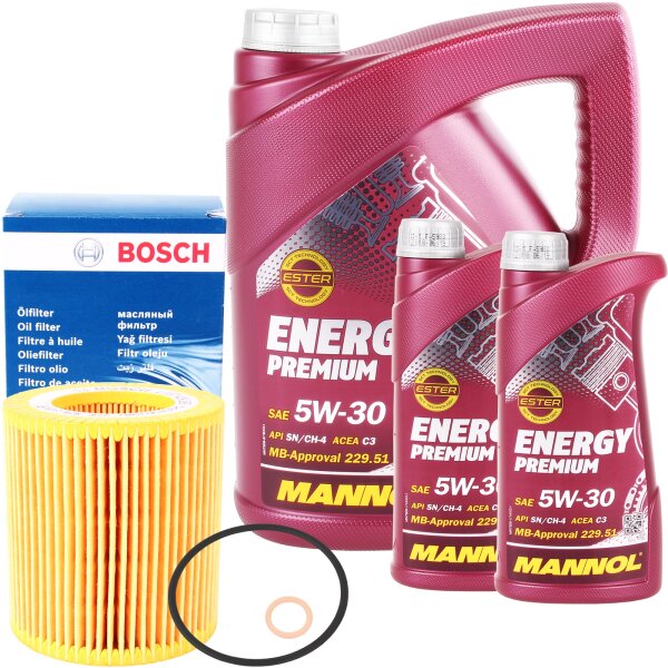 BOSCH Ölfilter + 7L MANNOL Energy Premium 5W-30, Longlife-04