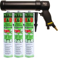 BGS Druckluft-Kartuschen-Pistole +3x PETEC Klebe- und DIchtmasse, Black
