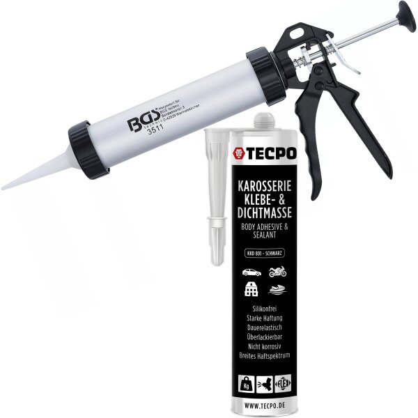 TECPO KKD 801 Karosserie Klebe- und Dichtmasse, 370g + BGS Kartuschenpresse