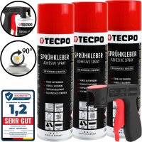 3x TECPO Sprühkleber Hochtemperatur Industriekleber, 500 ml + Sprühpistole