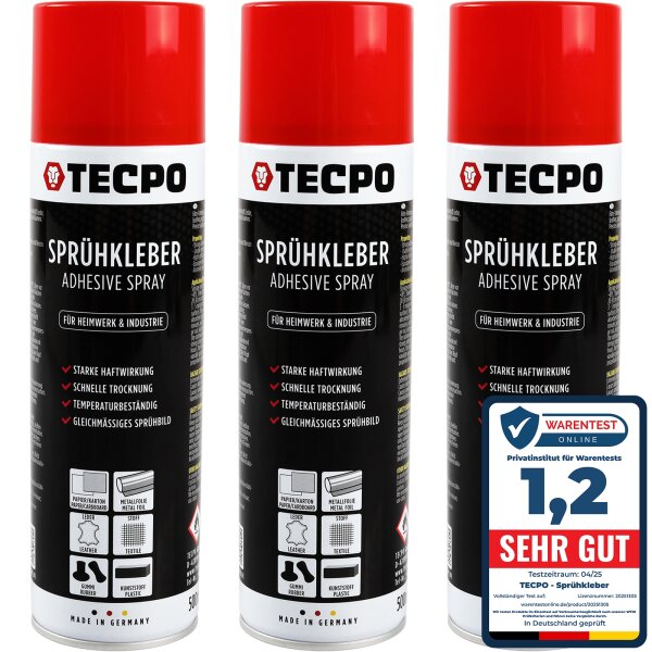 3x TECPO Sprühkleber Hochtemperatur Industriekleber, 500 ml