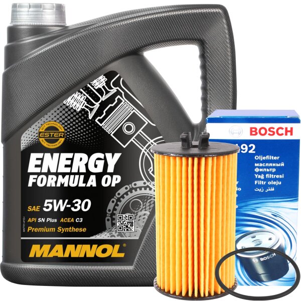 Bosch Ölfilter + Mannol 5W-30 7701 O.E.M. für Chevrolet Opel, 4L