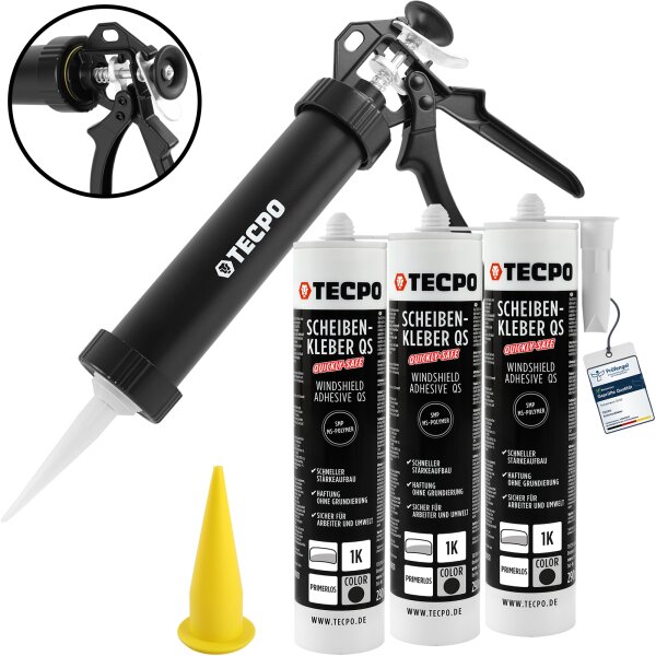 3x TECPO Scheibenkleber 290 ml MS-Polymer + Alu-Kartuschenpresse 220 mm