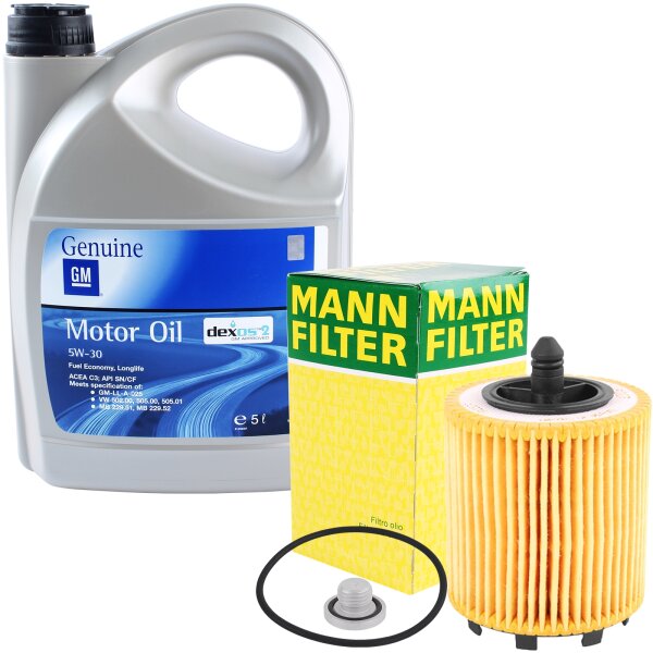 MANN-FILTER Ölfilter + 5L OPEL GM 5W-30 dexos2 + Schraube