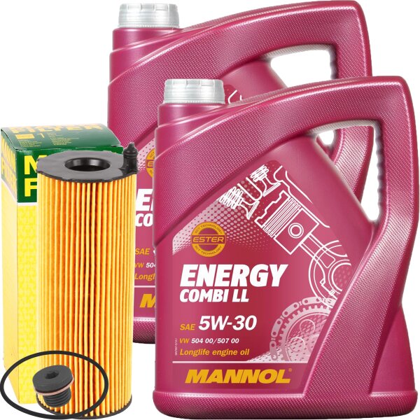 MANN-FILTER Ölfilter + Schraube + MANNOL Energy Combi LL 5W-30, 10 Liter