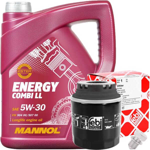 FEBI BILSTEIN Ölfilter + Schraube + MANNOL Energy Combi LL 5W-30, 4 Liter
