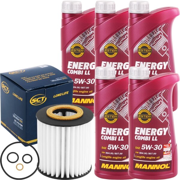 SCT Germany Ölfilter + MANNOL Energy Combi LL 5W-30, 5x1 Liter