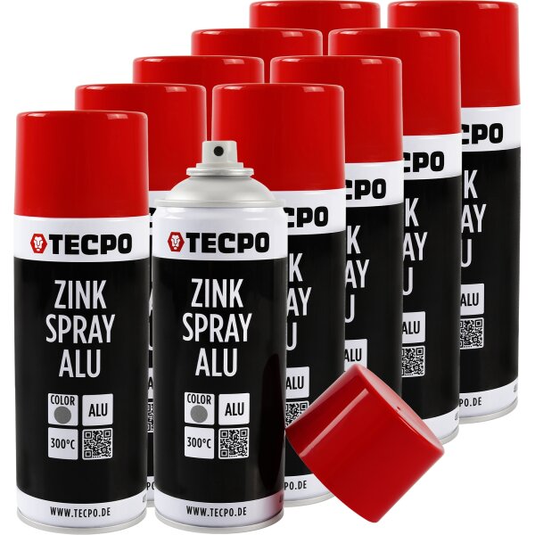10x TECPO Zink Spray ALU Hell 400 ml bis 300°C Grundierung Rostschutz Korrosionsschutz
