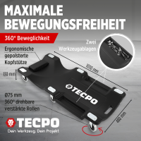 TECPO KFZ Werkstattrollbrett Rollliege 360° drehbar mit 300kg Tragkraft und Kopfstütze + Rollsitz 360° drehbar