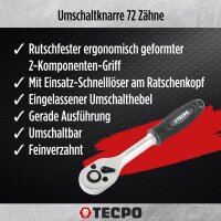 TECPO Steckschlüssel-Satz, 53-teilig, 1/4" Antrieb + AKKU Werkstattlampe