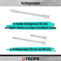 TECPO Steckschlüssel-Satz, 53-teilig, 1/4" Antrieb + AKKU Werkstattlampe