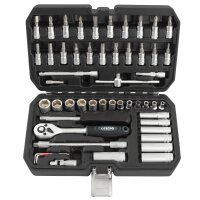 TECPO Steckschlüssel-Satz, 53-teilig, 1/4" Antrieb + AKKU Werkstattlampe