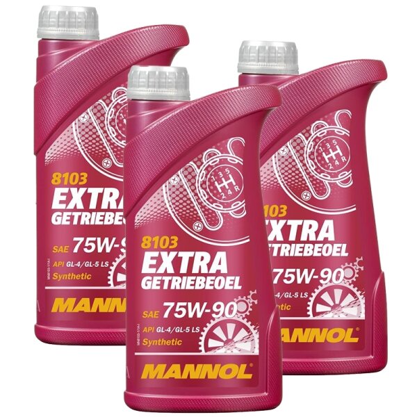 3x MANNOL Extra Getriebeöl 75W-90 API GL 4/GL 5 LS, 1L