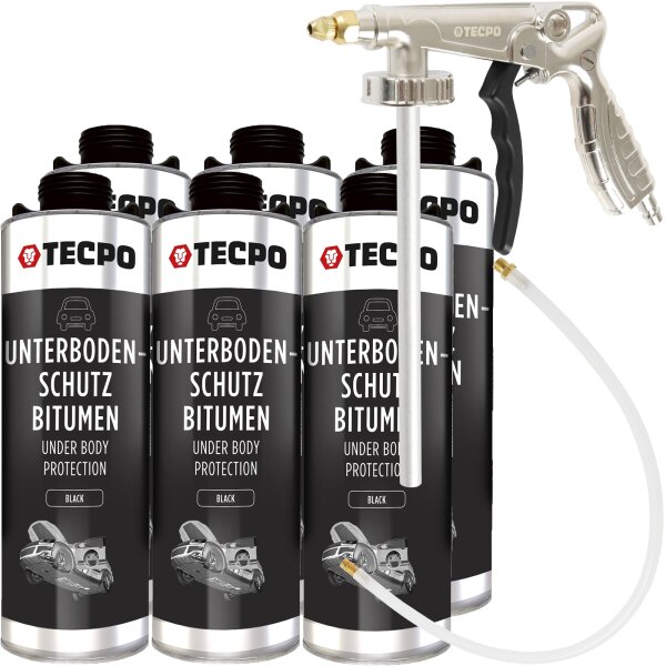 TECPO Unterbodenschutz Bitumen schwarz, 6L + Druckluft Unterbodenschutz Pistole