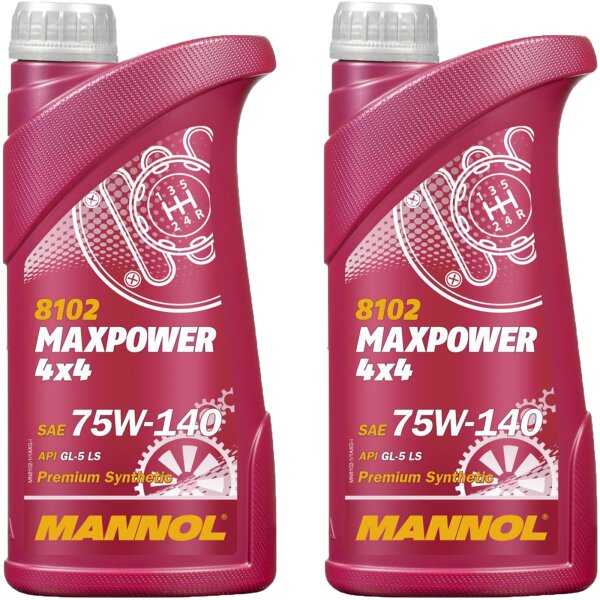 2x MANNOL MAXPOWER 4x4 SAE 75W-140 API GL, 1L