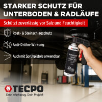 TECPO Unterbodenschutz Bitumen schwarz, 500 ml + Autolack schwarz glänzend, 500 ml