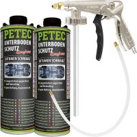 PETEC Unterbodenschutz Bitumen schwarz, 2 Liter + TECPO Druckluft Pistole
