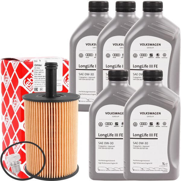 FEBI BILSTEIN Ölfilter + Schraube + VAG Original 0W-30, 5x1 Liter