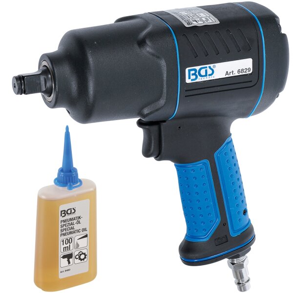 BGS Druckluft-Schlagschrauber 12,5 mm (1/2") 1200 Nm und Pneumatik-Spezial-Öl | 100 ml