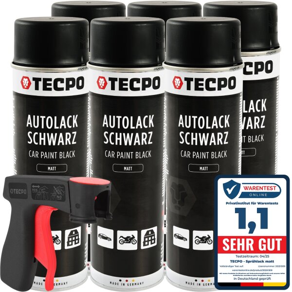 6x TECPO Autolack schwarz matt 500 ml + Pistolengriff