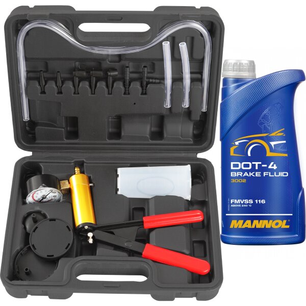 TECPO Bremsenentlüfter Vakuumpumpe Druckpumpe + Bremsflüssigkeit DOT-4, 1L