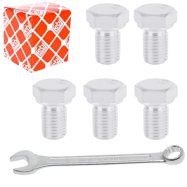 5x FEBI Ölablassschraube BMW + Maulringschlüssel SW 17 mm