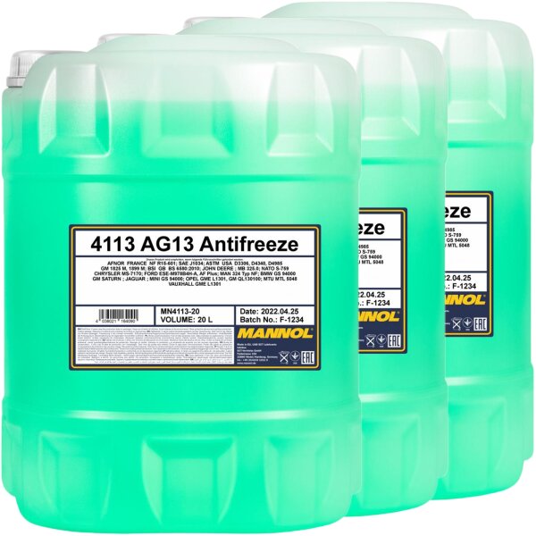 3x MANNOL Kühlerfrostschutz AG13, 20 Liter