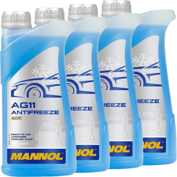4x MANNOL Antifreeze AG11 (- 40°C) Blau, 1L
