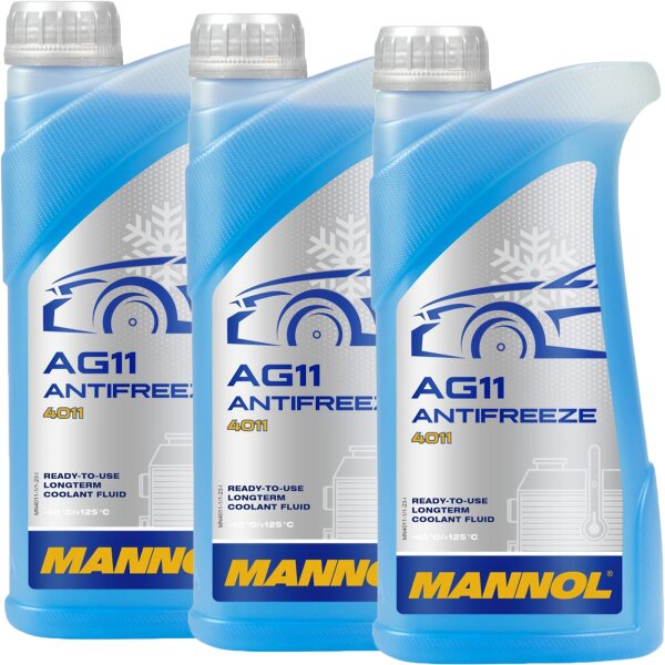 3x MANNOL Antifreeze AG11 (- 40°C) Blau, 1L