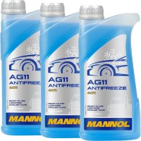 3x MANNOL Antifreeze AG11 (- 40°C) Blau, 1L