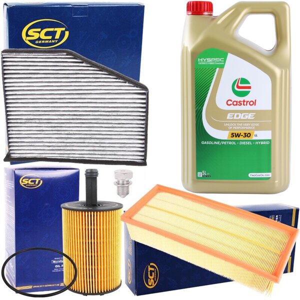 Inspektionspaket Set Filter Set + CASTROL 5W-30 EDGE TITANIUM FST, 5 Liter