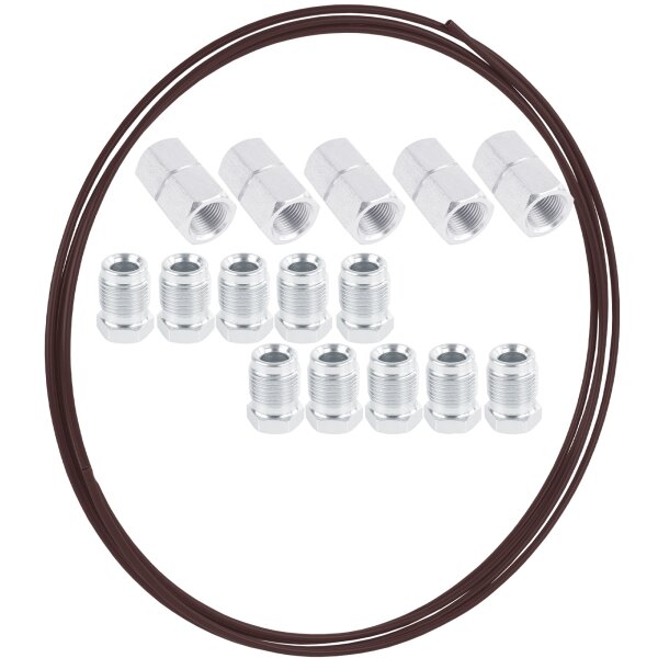 Stahl Bremsleitung 5m, 6 mm, 10x Schrauben, 5x Verbinder