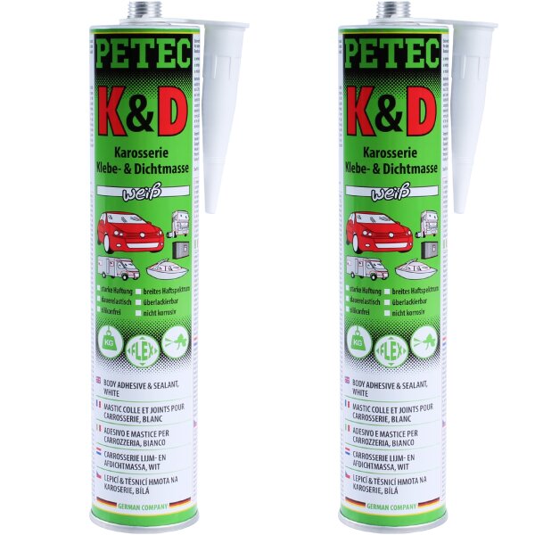 2x PETEC K&D Karosserie Klebe- und Dichtmasse weiß, 310 ml