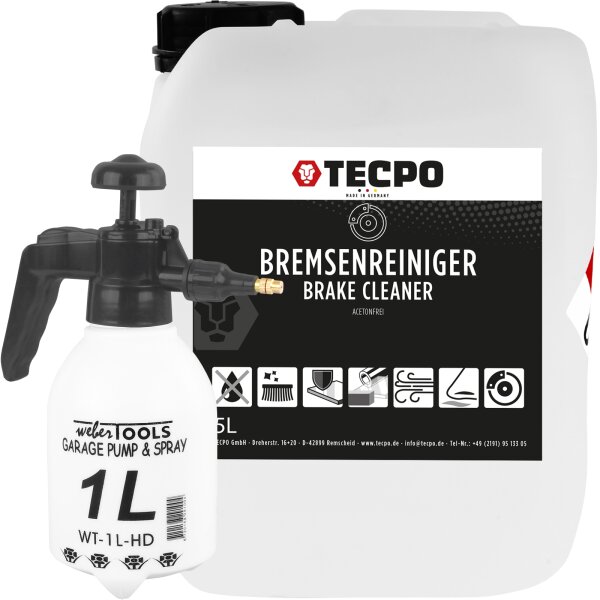 TECPO Bremsenreiniger 5L Kanister + WEBER TOOLS Pumpsprühflasche