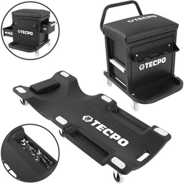 TECPO Werkstatt-Rollsitz 150 kg + KFZ Werkstattrollbrett Rollliege 360° drehbar