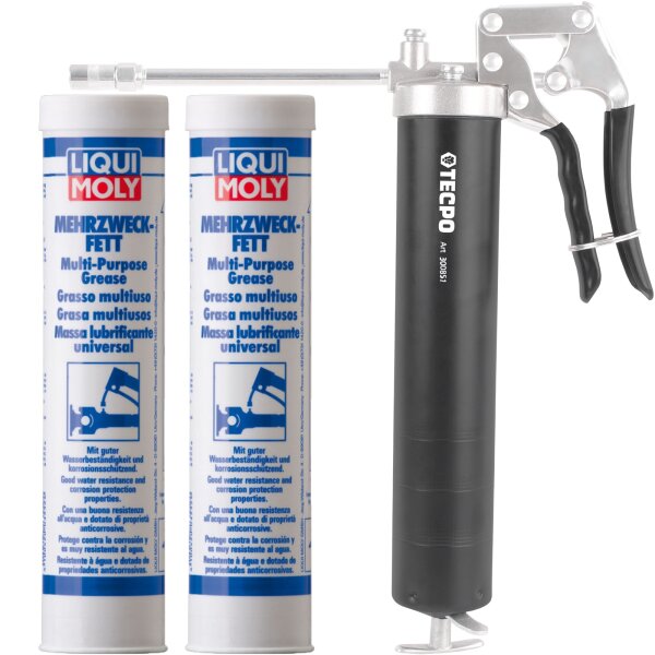 TECPO Einhand-Fettpresse + LIQUI MOLY Mehrzweckfett, 2x400 g